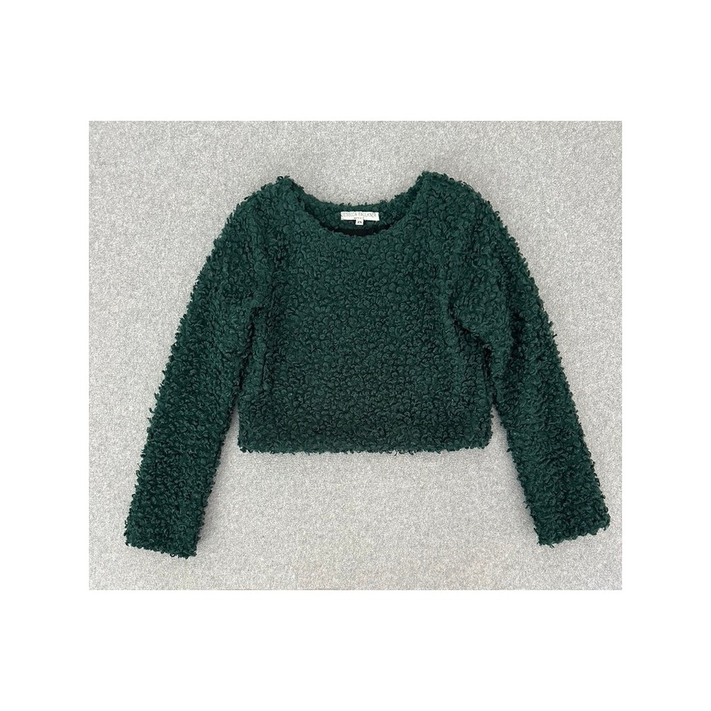 Jessica Faulkner Shaggy Sweater XS Dark Green Faux Fur Cropped Teddy Party Indie